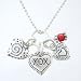 Double Sided Heart Pendants in Sterling Silver with Coral Bead on a 16" Diamond Cut Rhodium and Sterling Ball Chain, #8307