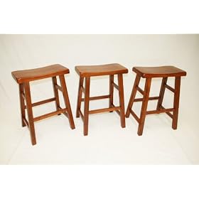 Three Heavy Duty Saddle Seat Bar Stools Counter Stools - 24 Dark Oak 