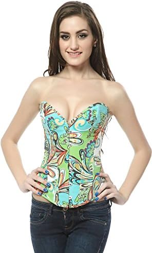 Ivy Shi Women's Overbust Satin Boned Lace up Corset (Large, Multi-color)