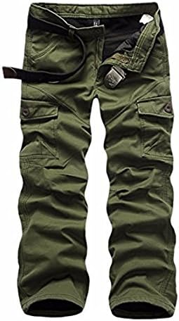 Vechell Solid Color Thicken Men Casual Cargo Long Pants Warm Work Fleece Lined Trousers Grass Green,S
