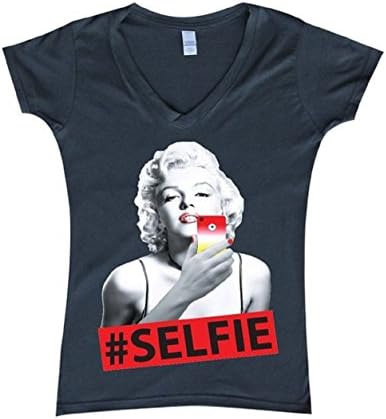 Marilyn Monroe Selfie Women V Neck T Shirt Marilyn Monroe Clothing Black X-Large