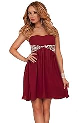 Strapless Polyester  Flowy Empire   Waistline Sweetheart Mini Dress  With Rhinestones