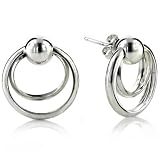 Sterling Silver Polished Satin Double Hoop Earrings