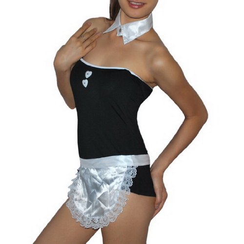 Ladies Sexy Lingerie Costume: 4 piece Sexy French Maid outfit includes: Halter Dress, Apron, Collar and Panties