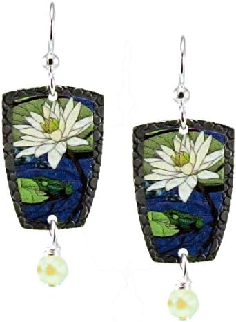 Earth Dreams Hand Painted Summer Frog Pond Dangle Earrings by Gardella USA Plated Surgical Steel Wires