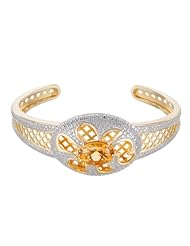 18k Gold Over Sterling Silver Citrine and Diamond Accent Basketweave Cuff Bracelet