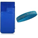 Leather Case for Apple iPod Nano Nano-Chromatic 4th Generation 8gb 16gb (Nano Chromatic Not Included) + Wisdom*Courage Wristband + Ipod Nano Screen Protector Kit, Switch Blue
