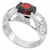 Sterling Silver Red and Simulated Diamond CZ baguette and Pave Filigree Ring