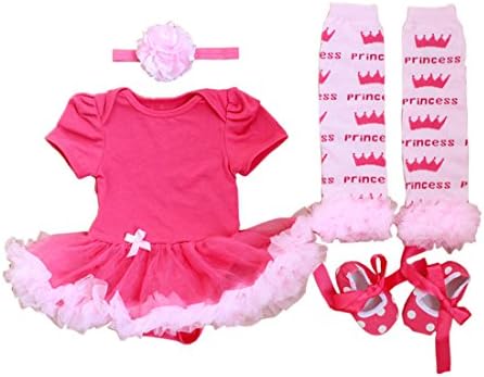 MKPLY 4pcs New Baby Girls Cotton Romper Headband Leg Warmer and Shoes Outfit Clothes (L 6-12 Months)