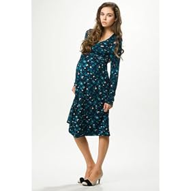 Crave Maternity Teal Print Scoop Neck Wrap Dress, 12