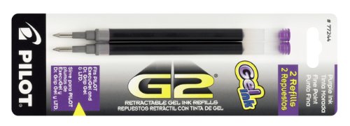 Pilot G2 Gel Ink Refill, 2-pack for Rolling Ball Pen, Fine Point, Purple