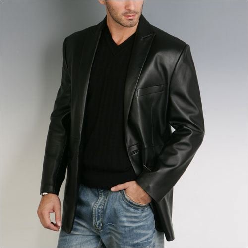 BGSD Men's One Button Lambskin Leather Blazer - Regular, Tall, Big, Big & Tall