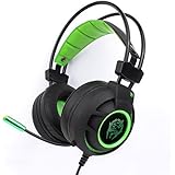 Vomach&reg; Dragon Green Over-Ear Wired Stereo Gaming Headset with Mic, Passive Noise Canceling In-line Control, LED Light, Black+Green