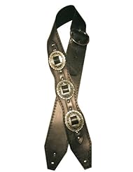 Musical Instruments: Heavy Leather Nyc Back in the Saddle 2.75" wide Custom Hand Made Guitar Strap, Vintage-Western hand stamped, hand-dyed black, Suede backed. Back Buckle Adjuster. - Heavy Leather NYC