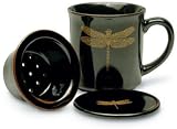 Black Ceramic Dragonfly Tea Mug with Filter and Handle