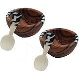 Spice Dishes Olive Wood w/ Bone Spoons 2-Set Kenya - Bamboula #KitBWLK07