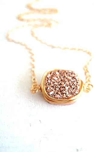 Druzy necklace rose gold cushion wire wrapped mixed metal choker customized length VitrineDesigns