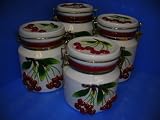 CHERRY Latching AIRTIGHT 4 Canisters Set 3-D Cherries NEW