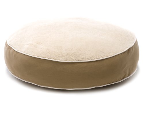 Dog Gone Smart Bed Canvas with Sherpa Top Round Pet Bed with Ecru Piping, Khaki, Large, 36