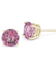 5mm Pink Sapphire Stud Earrings, 14K Yellow Gold Push Back Posts