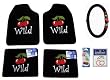 Wild Cherry Cherries Design 7pc Auto Accessory Combo Set - Front & Rear Floor Mats, Steering Wheel Cover, Air Freshener & Bling Decal