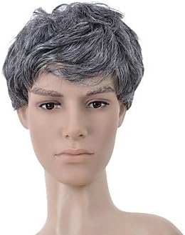 HI GIRL New Style Fashion White Grey Short Old Men's Hair Full Wig Free #1