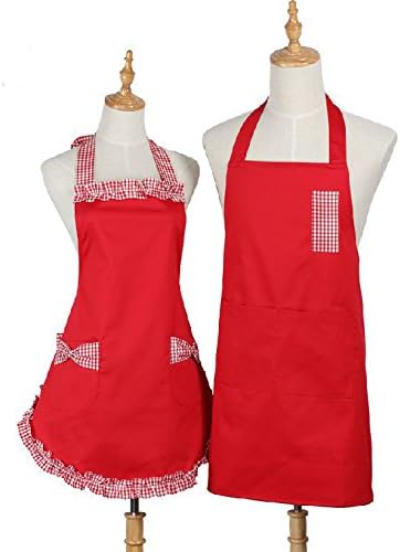 Dalakin Home kitchen coffee work Pocket bowknot Adjust Waist Apron red man womenMen