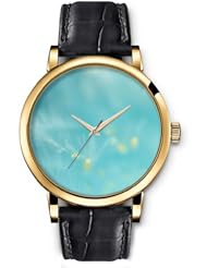 SPRAWL Aanalog Fashion Series Gold Ladies Watches of Genuine Black Leather Strap,Unique Wrist Watch for Women Girls Designed with Blurred Landscape
