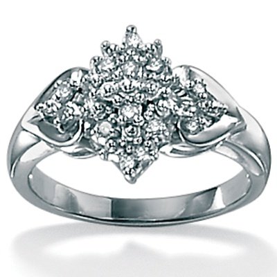Diamond Platinum Over Sterling Silver Cluster Ring