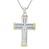 Antiqued Stainless Steel Cross With Gold Plating on a 24 Inch Ball Chain