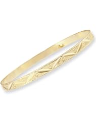 14k Yellow Gold, Women Lady Simple Slip On Bangle Bracelet With Sparkly Cuts