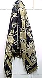 Black/Tan Reversible Skull Print Cashmere Shawl Scarf