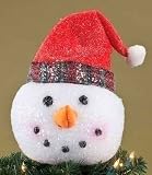 'Twas the Night Glittered Snowman Head w/ Red Hat Christmas Tree Topper - Unlit