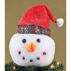 'Twas the Night Glittered Snowman Head w/ Red Hat Christmas Tree Topper - Unlit reviews images