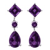 14k White Gold Amethyst Pear and Square Dangle Earring