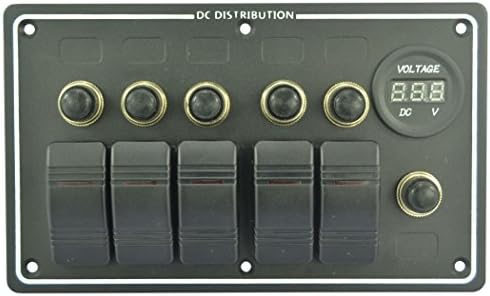 MyBest MA014 5 Gang Aluminum Led Waterproof Boat Rocker Switches Panel + Voltmeter