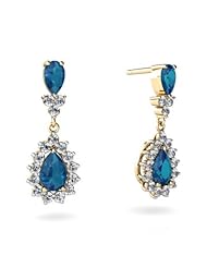 Genuine London Blue Topaz 14kt Yellow Gold Dangle Drop Earrings