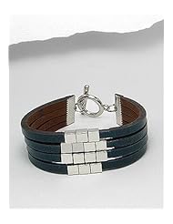 Black Leather Bracelet In White Base