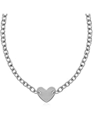 Sterling Silver Rhodium Plated Chain Bracelet with a Flat Heart Motif Station