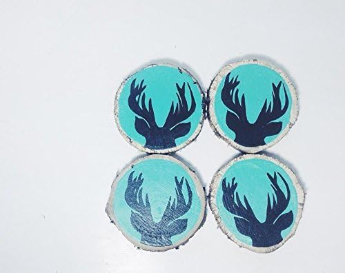 Set of 4 Deer Silhouette Natural Wood Slice Drink Coasters