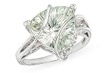 4 Carat Trillion-Cut Green Quartz and Diamond 14K White Gold Ring
