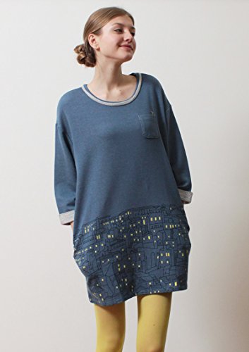 ( グラニフ ) graniph レインボーバック7分袖スウェットワンピース / ドゥノットストップシティライツ ( ブルー )