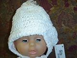 Bh5w, Hand Crocheted Infant White Chenille Hat with Earflap