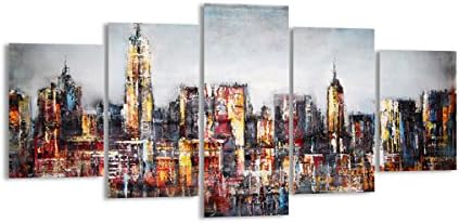 Yimei Art Modern Canvas Wall Art City View Oil Painting Print On Canvas Giclee Artwork for Wall Decor 5 Panels