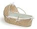 Natural Hooded Moses Basket with Sage Waffle Bedding