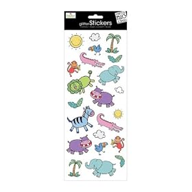 Me & My Big Ideas Stickers 5-1/2 Inch by 12 Inch Sheet Packaged, Jungle Animal with Glitter