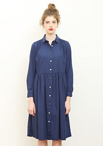 (グラニフ)graniph ミドルレングス長袖シャツワンピース ( ネイビー )