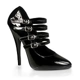 DOMINA 6 Inch Sexy High Heel Mary Jane Shoe Classic Pump With Multi-Instep Straps Black Patent Pleaser CLEARANCE
