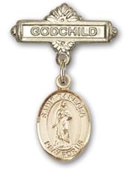 14K Gold Baby Badge with St. Barbara Charm and Godchild Badge Pin