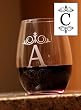 Set of 4 Etched Monogram 16 oz. Stemless Wine Glasses - C Set of 4 Etched Monogram 16 oz. Stemless Wine Glasses - C